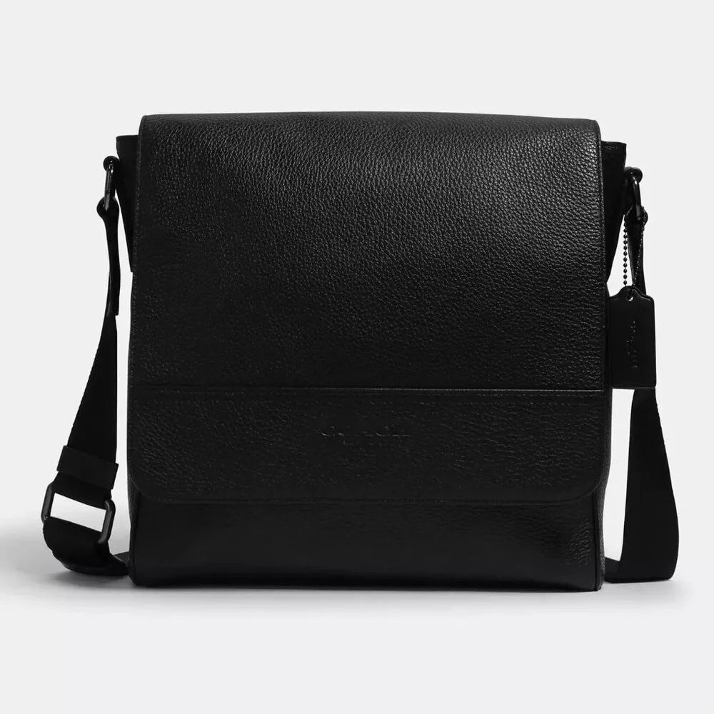 Coach Houston Map Bag IN Black Pebbled Leather 4007 New With Tags